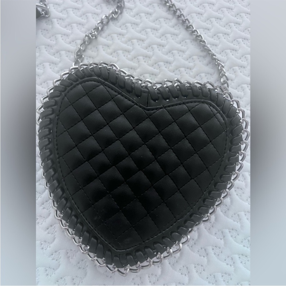 Heart-Shaped Quilted Black Bag